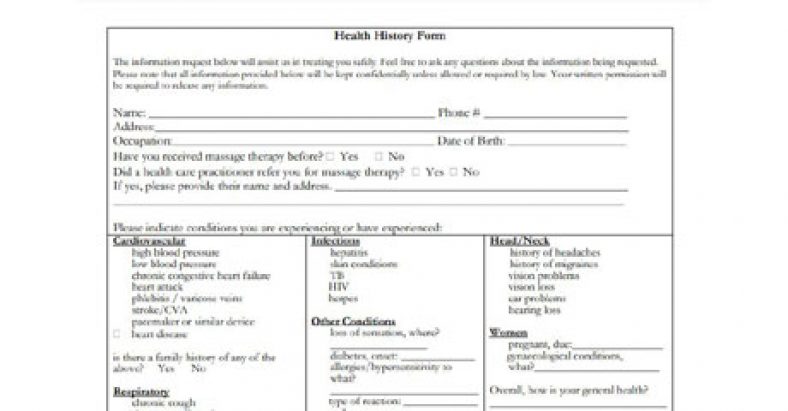 Massage Therapy Client Health History Intake Forms And Questions 